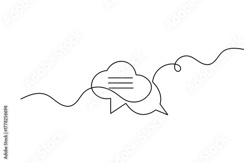 One line minimalist speech bubble drawing with simple outline vector illustration isolated design
