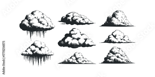 Collection of Hand Drawn Cumulus Clouds with Icicle Detail