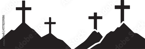 Calvary Mountain with Crosses Isolated on Transparent Background Silhouette Style 130 Characters Exactly
