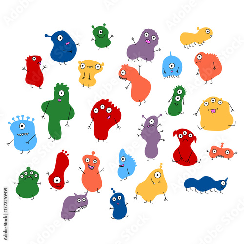 Monsters Creatures Cartoon Characters Blob Shape Minimal Doodle Illustration