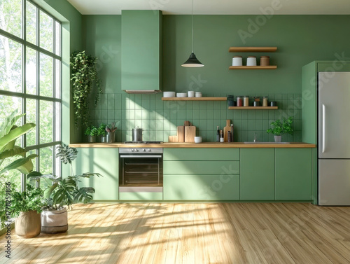 Wallpaper Mural green wall mounted ,Mid Century Modern Living room Torontodigital.ca