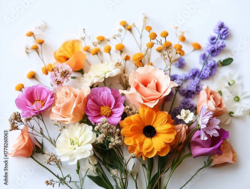 Wallpaper Mural Colorful Floral Diversity Pictured on Crisp White Background Torontodigital.ca