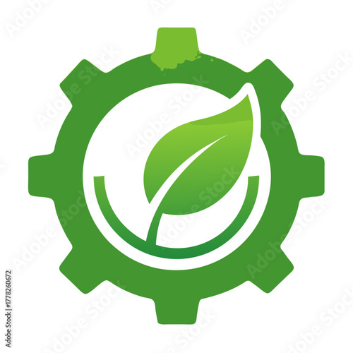 Green gear with leaf symbol eco friendly industry concept isolated on white background isolated on transparent background silhouette
