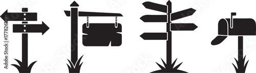 Road Sign Set Symbol Vector Showing Directional Guidance with Arrows and Signpost in Various Styles for Orientation