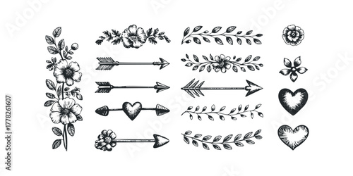 Hand Drawn Floral and Arrow Embellishments Collection