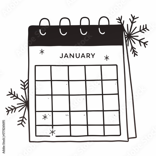 January calendar with snowflakes for winter season
