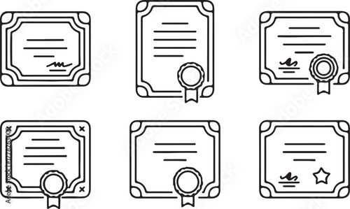 Certificate Outline Vector Set Diplomas and Awards Document with Borders Isolated on Transparency Design Element of Success Frame