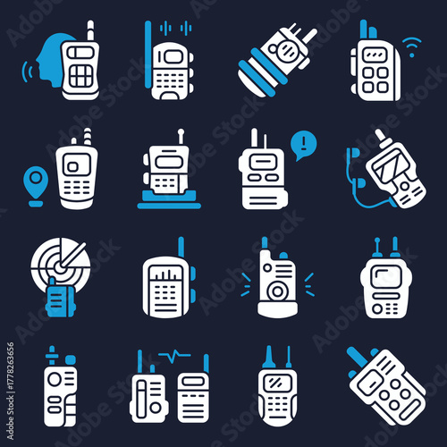 Set of two-way radio icons for communication