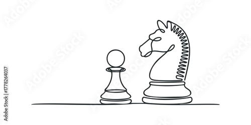 Chess pieces pawn and knight drawn with single continuous line