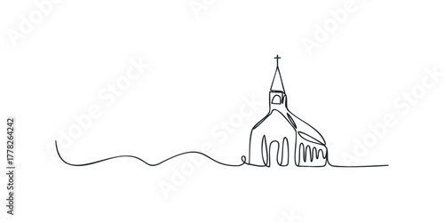 Minimalist Line Art of a Church with Steeple and Cross