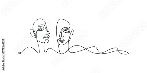 Two abstract faces drawn with a single continuous line