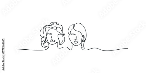 Two Abstract Female Faces Drawn in Single Line