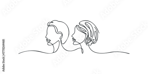 Two Profiles Facing Each Other Abstract Line Drawing
