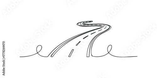 Abstract black and white sketch of a winding road