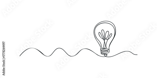 Minimalist lightbulb line drawing with wavy line