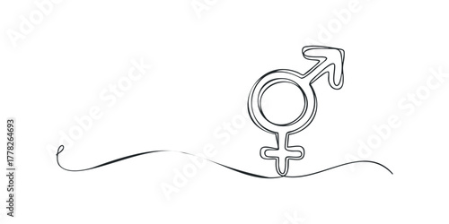 Male and female symbols integrated with flowing line
