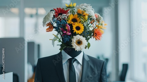 Floral Head: Business Mannequin with Flower Bouquet
