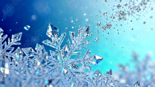 Sparkling Ice Snowflakes Blue Winter Abstract