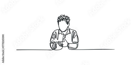 Man with curly hair and button-up shirt depicted in continuous line style