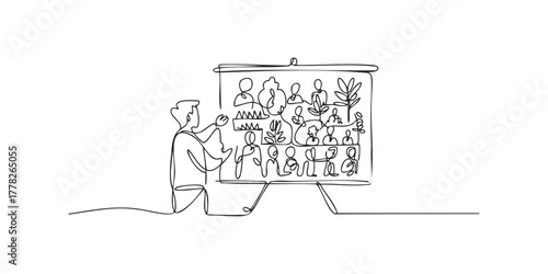 Man presenting a diverse group with plants on a whiteboard
