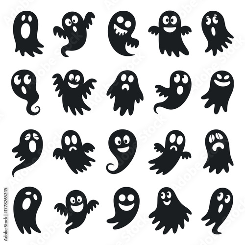 Halloween Ghost. Seamless Black and White Spooky Cute Character