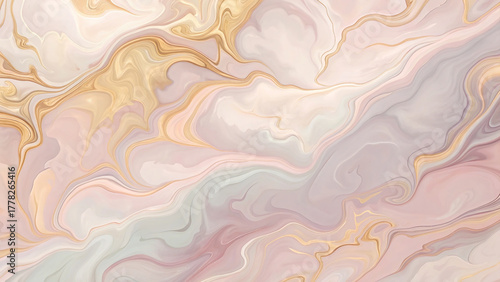Pastel Marbleized Abstract Background with Gold Flow