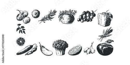 Arrangement of Hand Drawn Fruits and Vegetables