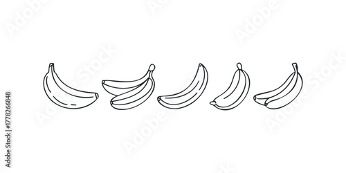 Simple black line drawing of five bananas