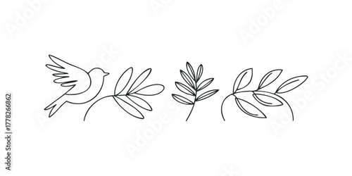 Minimalist bird and branch line art