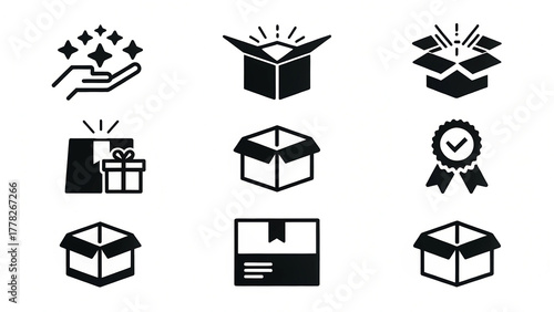Open Boxes and Delivery Icons Set