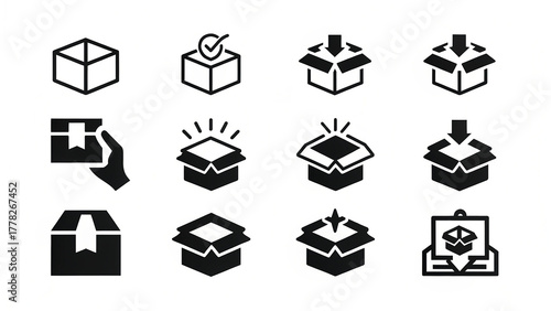 Open Boxes and Delivery Icons Set