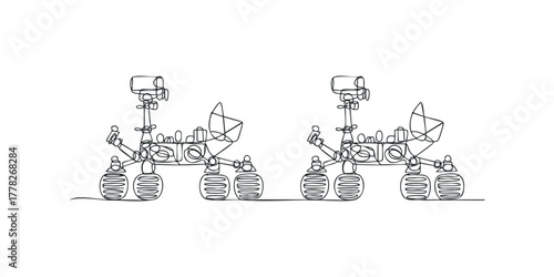 Line drawing of two identical space rovers