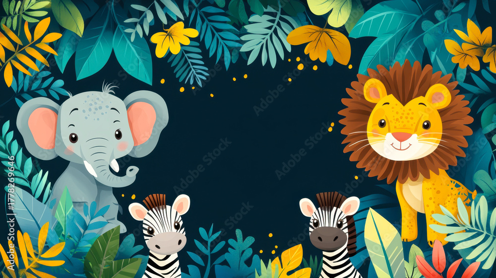 Fototapeta premium wild animals in the jungle scene