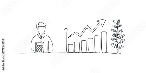 Person with calculator and upward graph line