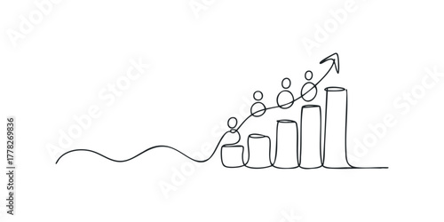 Growth chart with people and arrow in simple line style