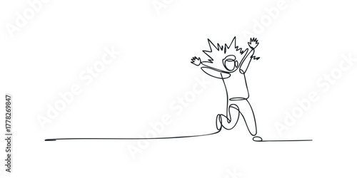 Person jumping with arms raised in excitement