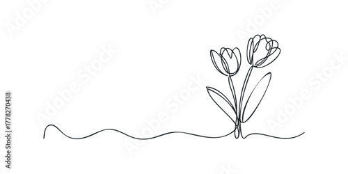 Abstract Line Art of Two Tulips with Wavy Ground