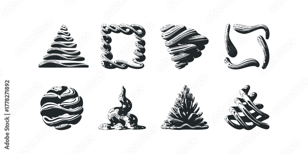 Obraz premium Abstract black ink blob shapes and stylized figures