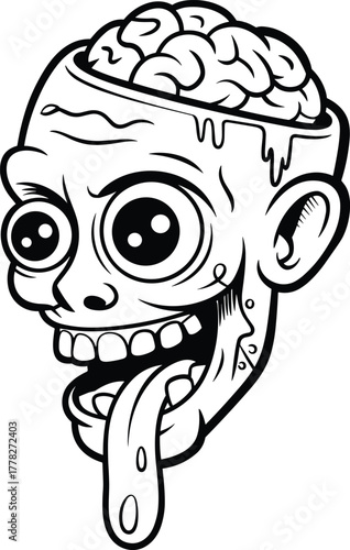 Fotografie Surreal cartoon head with exposed melting brain, bulging eyes, open mouth, grote