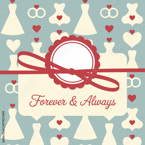 This charming image features dresses, hearts, and rings, along with the phrase 'Forever & Always', making it perfect for wedding celebrations, invitations, and heartfelt messages.