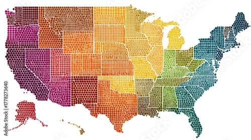 Dotted USA Map States defined by tiny color dots