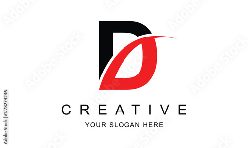 abstract black red D letter logo design.