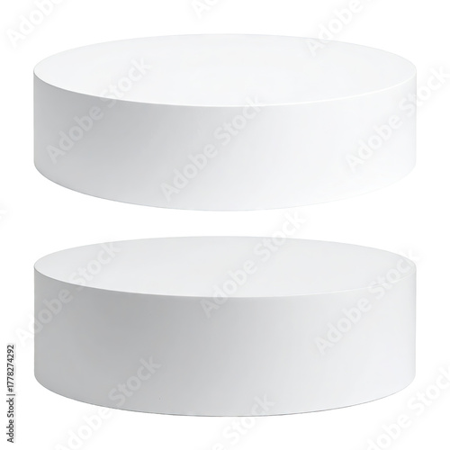 Two white cylindrical platforms, simple and clean