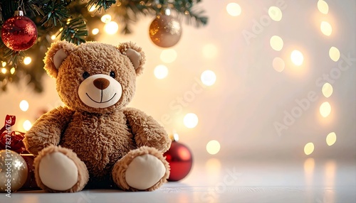 Wallpaper Mural Adorable teddy bear close-up under Christmas tree with glowing ornaments and soft lights Torontodigital.ca