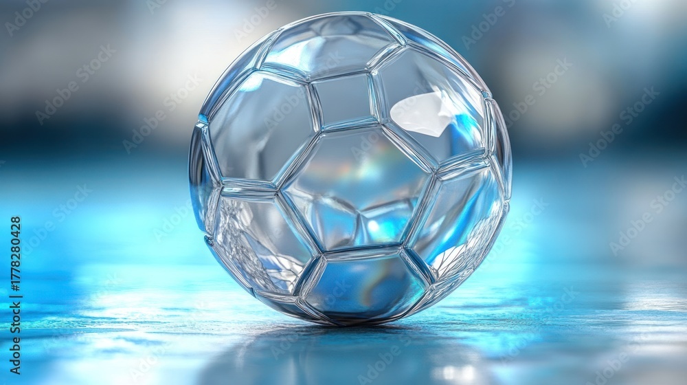 Naklejka premium Crystal Soccer Ball on Reflective Surface