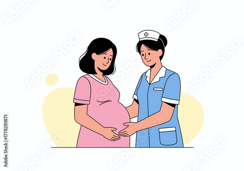 Prenatal checkup with nurse and pregnant woman. Ideal for healthcare and pregnancyrelated content for websites, brochures, and social media.