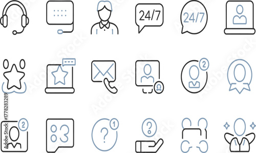 Customer service support help desk icons vector set for website and mobile app design and development