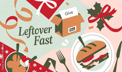 Holiday leftover fast giving season food drive donate Christmas dinner charity event promotion design