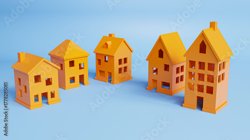 Minimal style house on a blue background with copy space, symbolizing home buying, housing loans, and modern living concepts. 3d rendering