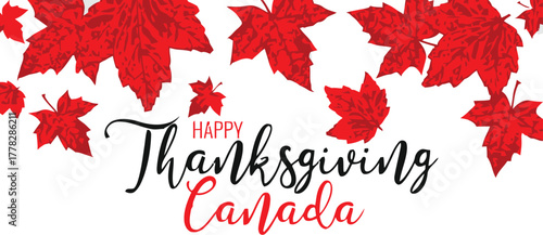 Celebrate vibrant Canadian Thanksgiving with festive red maple leaves and elegant script announcing your holiday greetings